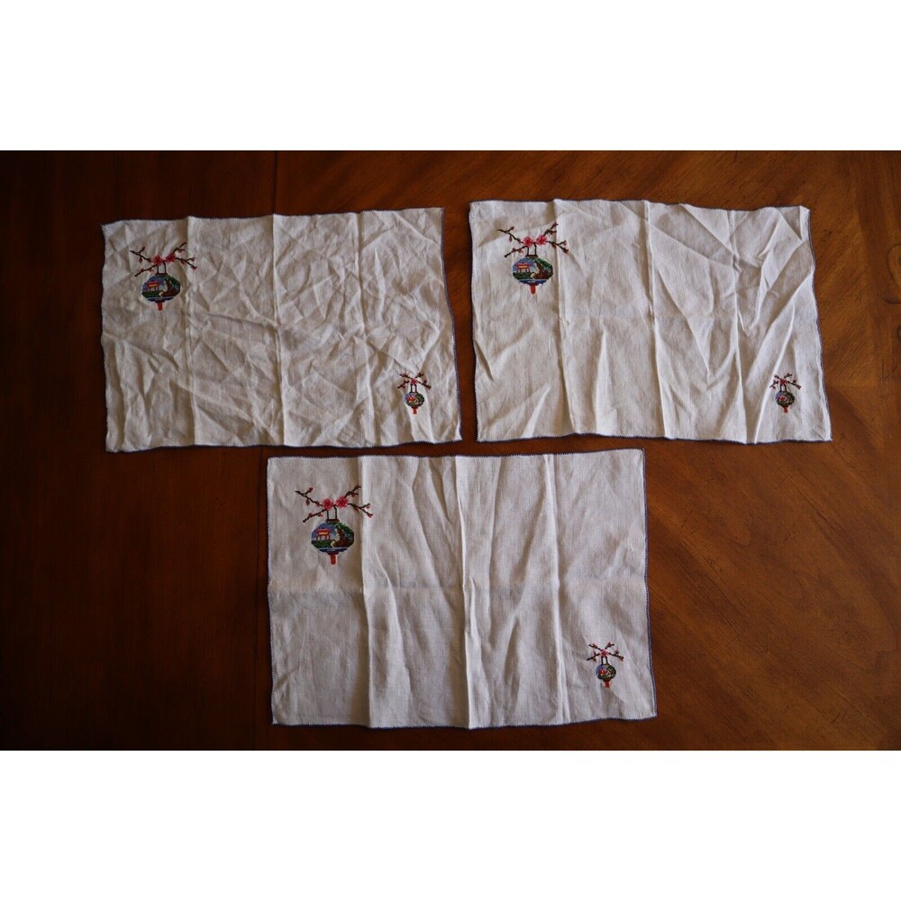 Vtg Cross Stitch Placemats Or Napkins Japanese Cherry Blossom Building 18x12" - Picture 16 of 16